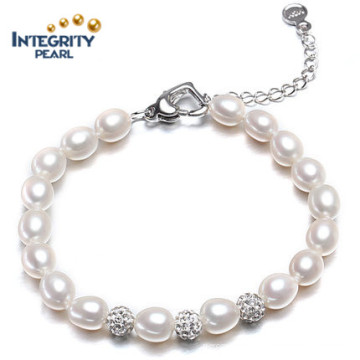 Pulsera de perlas de agua dulce de moda AAA 7-8mm gota de agua perla pulsera para las mujeres